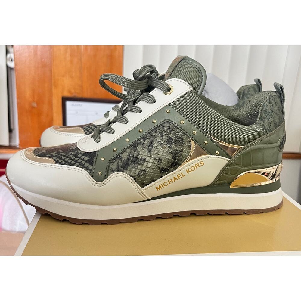 Michael Kors Wilma Trainer Army Green Snakeskin Sneakers Tennis shoes Size 9 - Picture 7 of 12